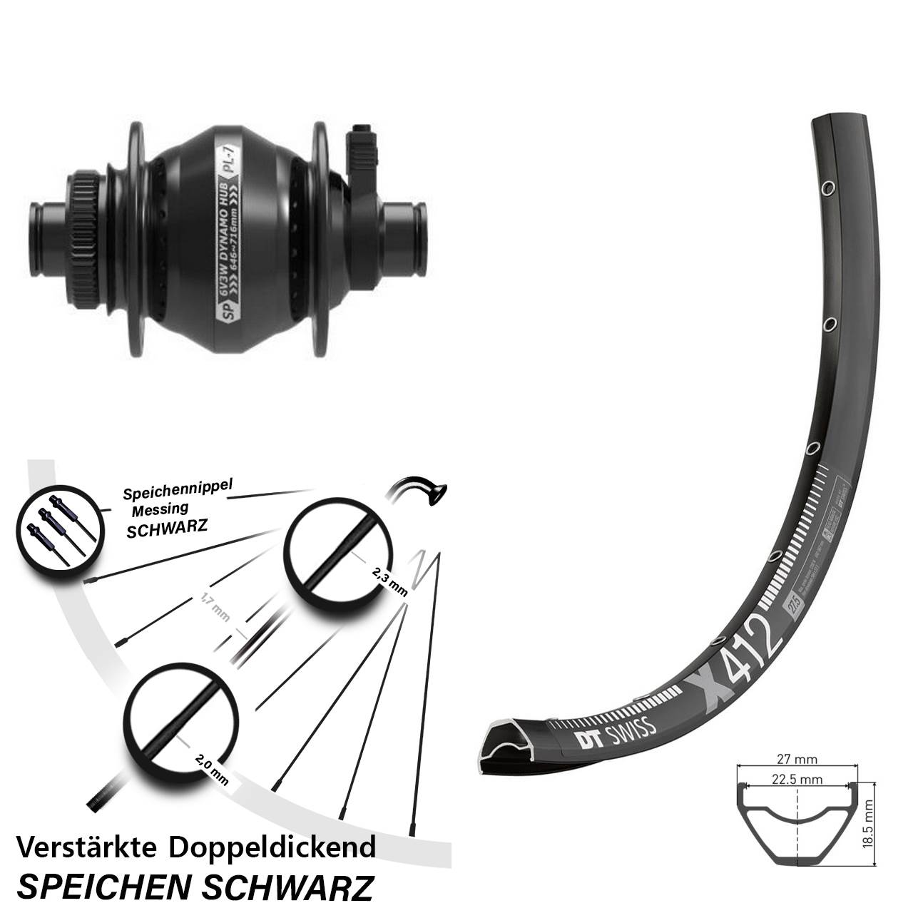 Disc Vorderrad mit Nabendynamo 12x100 29 Zoll DT Swiss X 412 Shutter PL-7