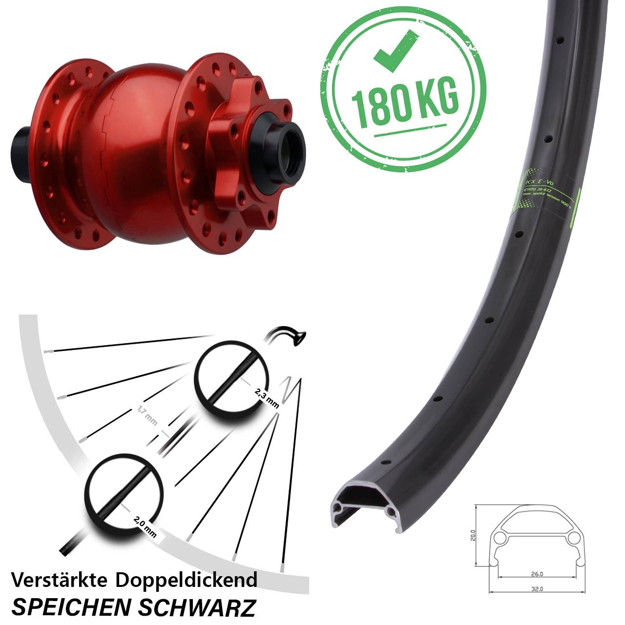 650B KX Evo SON 28 rot Disc Nabendynamolaufrad 15x110 Boost