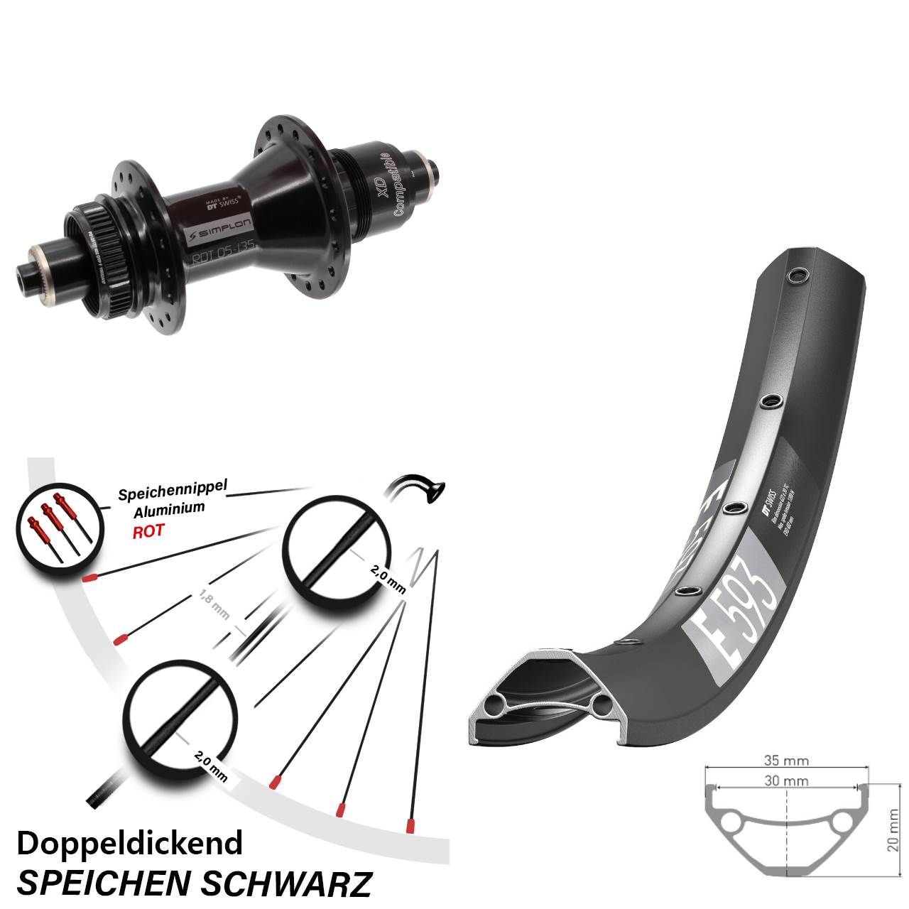 Centerlock Hinterrad QR 650B DT Swiss E 593-370 XD