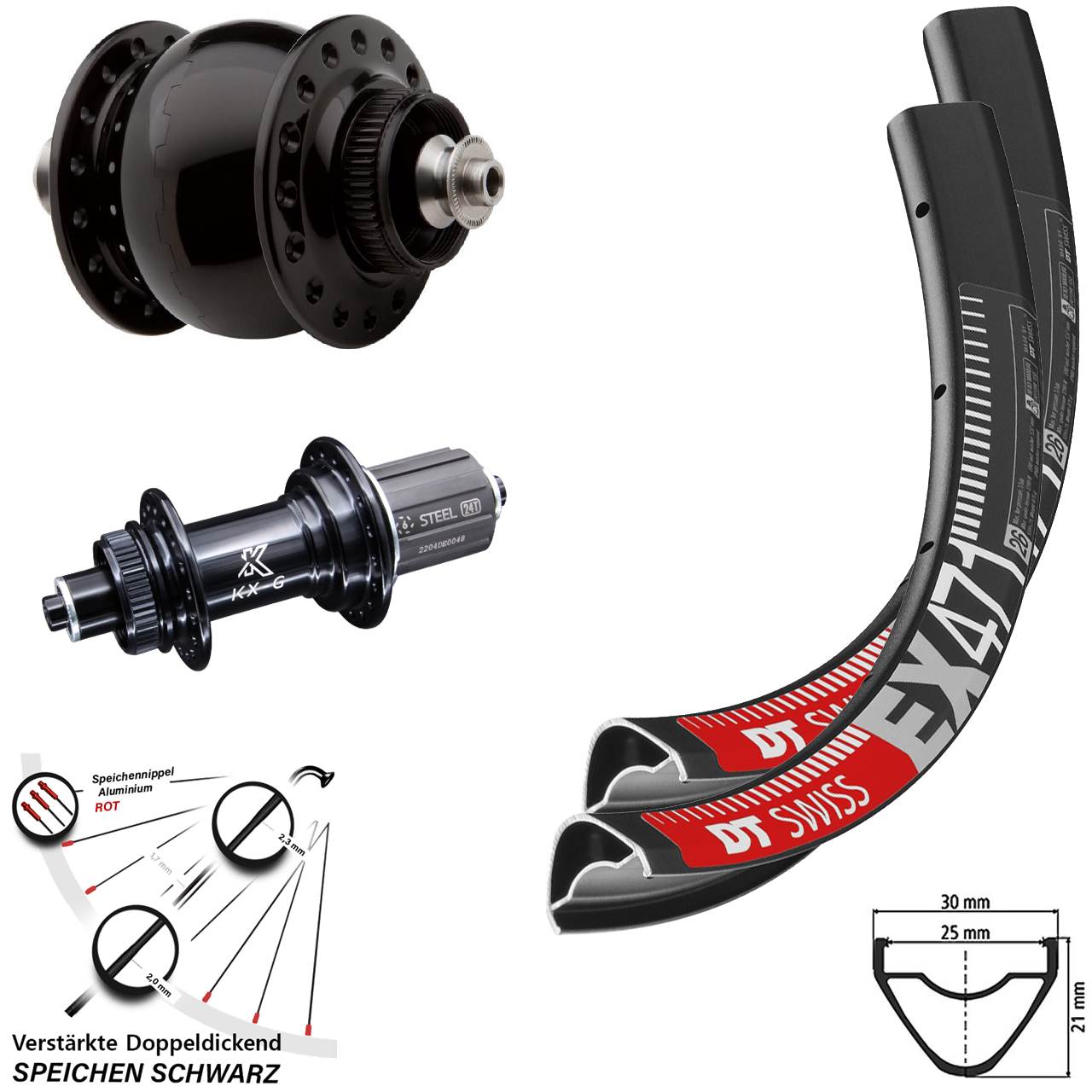 26 Zoll DT Swiss EX471 KX-GS SON 28 Laufradsatz für Schnellspanner 8-12 fach HG