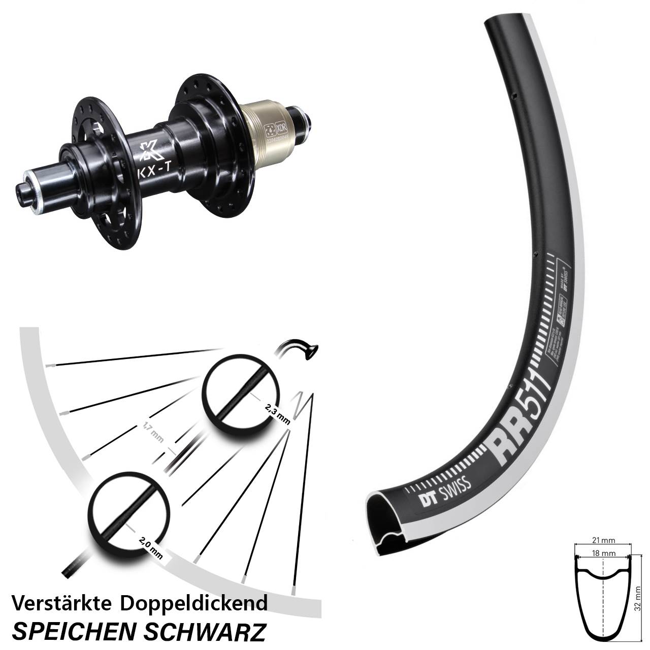 Hinterrad 28 Zoll DT Swiss RR 511 KX-T SRAM XD QR