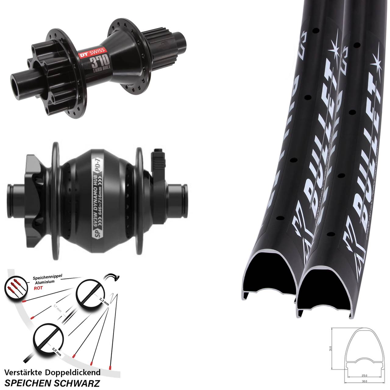 Disc Laufrad-Satz 12x100/142 28 Zoll KX Bullet OS DT Swiss 370 Hybrid SP PD-7 Micro Spline