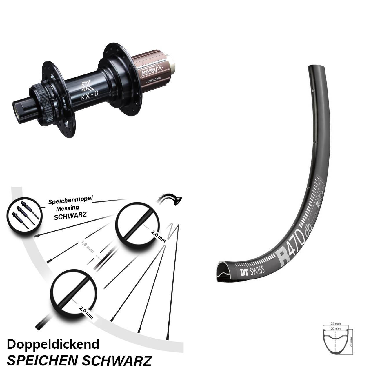 Hinterrad DT Swiss R 470 28 Zoll KX-B Boost 12x148 Shimano Road 11-12 fach Centerlock