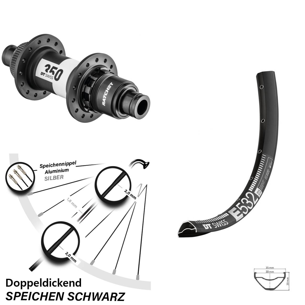 DT Swiss E532-350 29 Zoll Disc Laufrad 12x142 XD