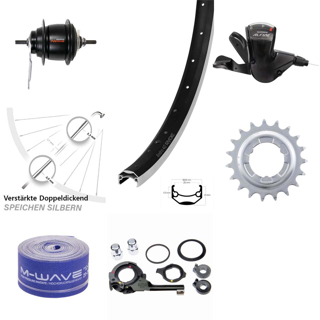 Hinterrad 28 Zoll Ryde Andra 40 schwarz Shimano 8 Gang SG-C6001 Nexus Rücktritt
