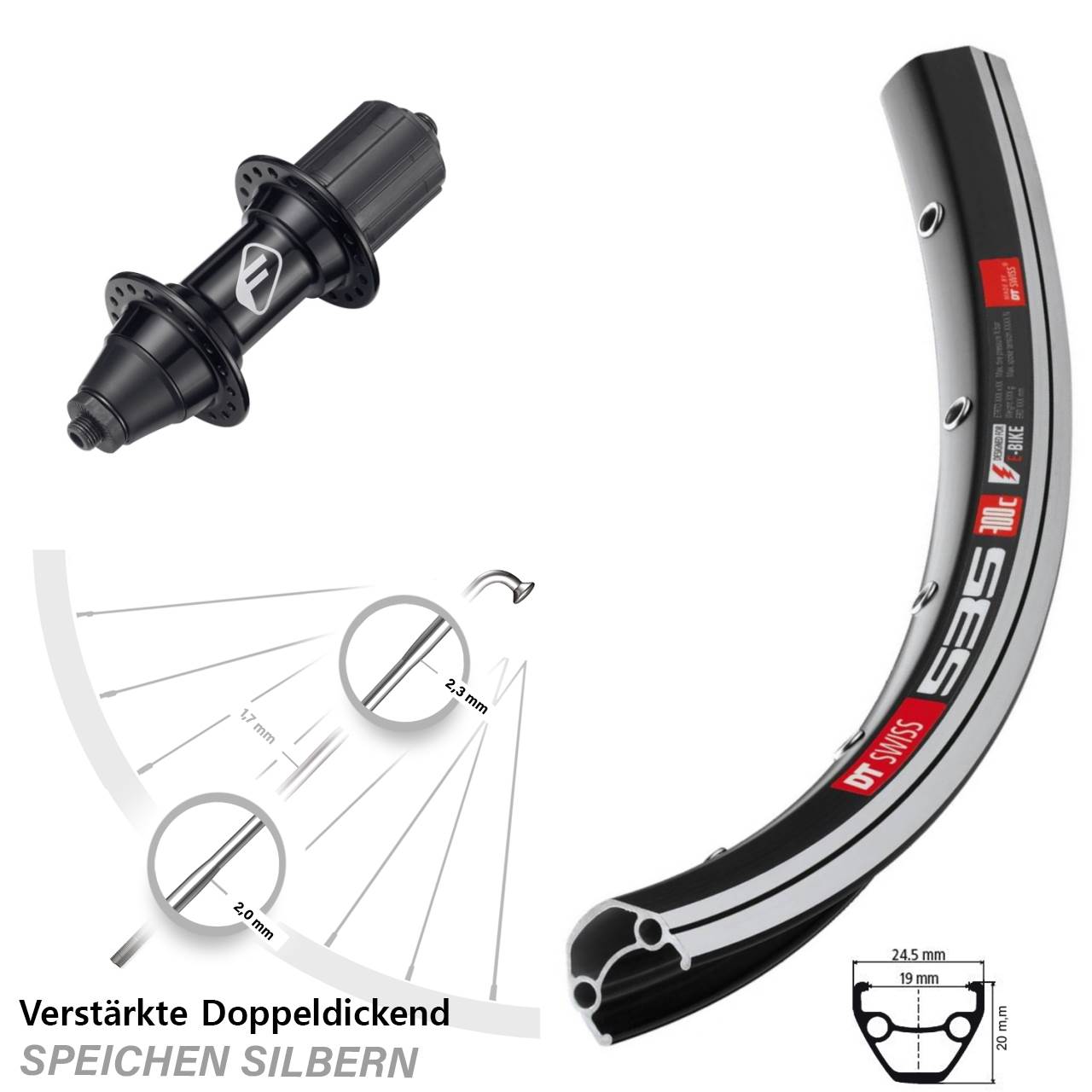 26 Zoll DT Swiss 535 Formula FM-32 Hinterrad für Schnellspanner 7 fach HG