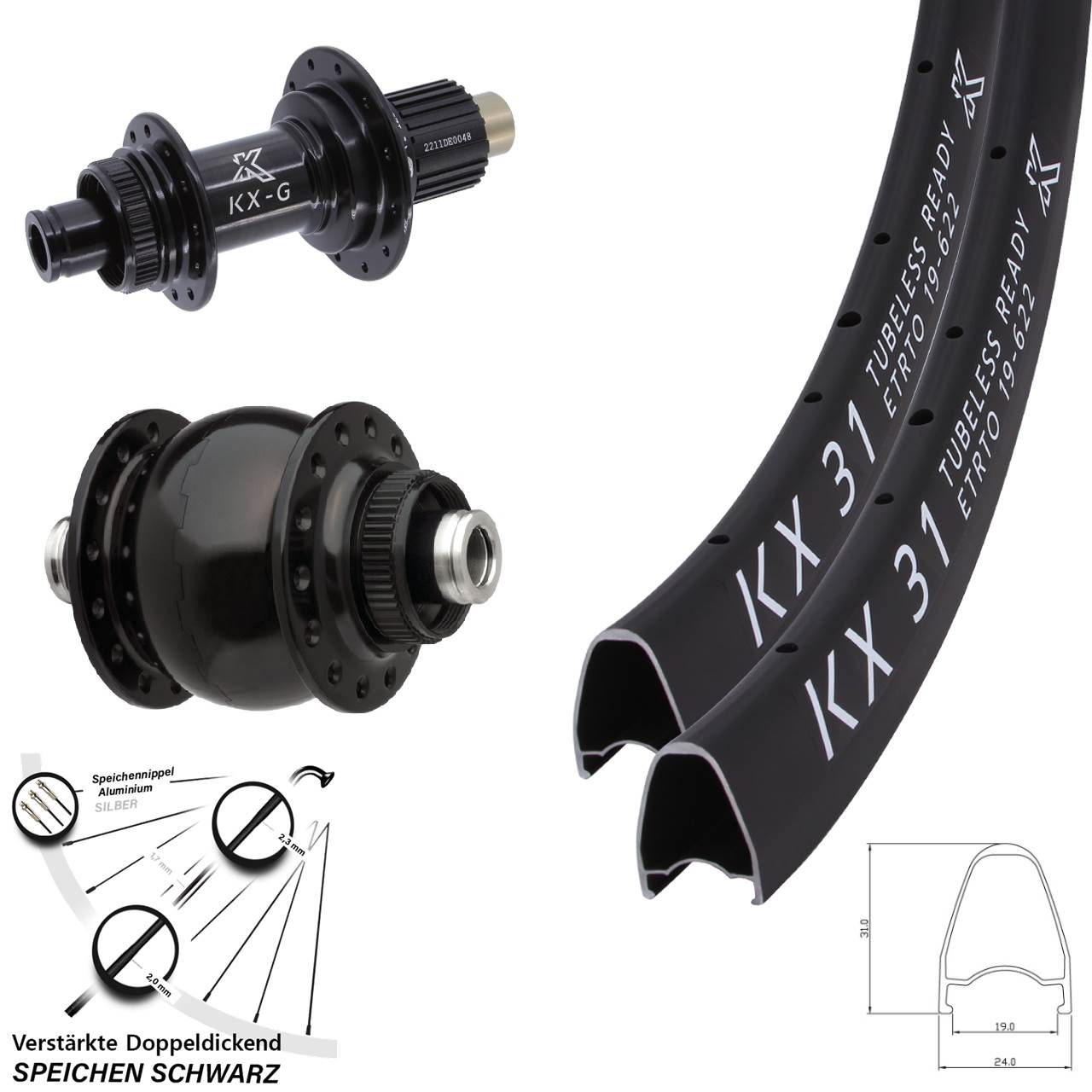 Disc Laufrad-Satz 12x100/142 28 Zoll KX-G 31 SONdelux Micro Spline