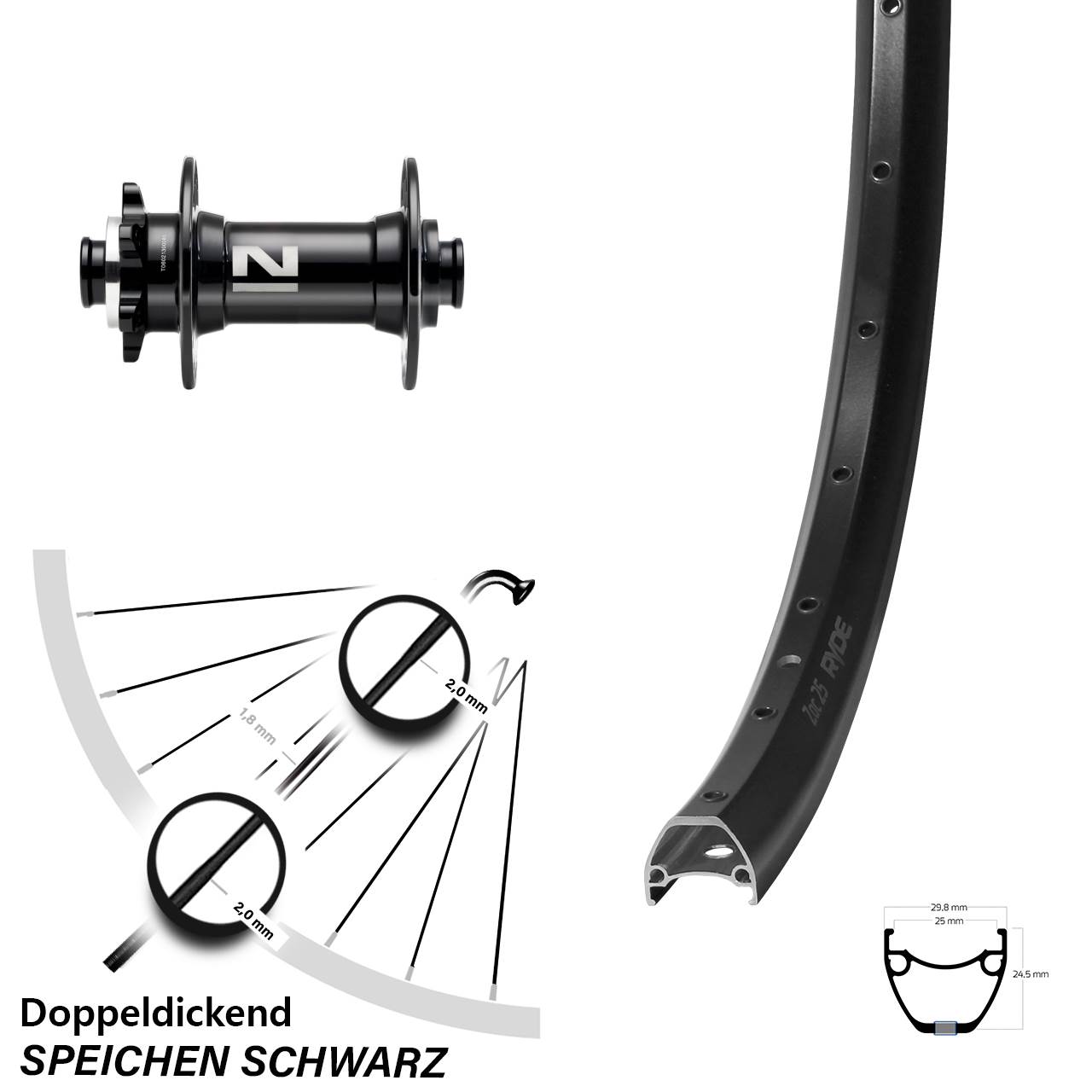 6-Loch Vorderrad 28-29 Zoll Ryde ZAC 25 Novatec D041 15x110 Boost