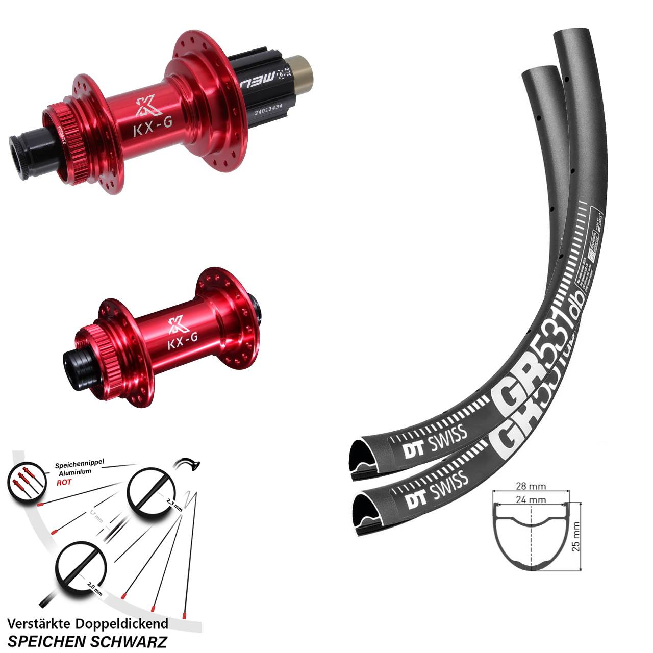 28 Zoll DT Swiss GR 531 KX-G rot Centerlock Laufradsatz 15x100 12x142 Campa N3W