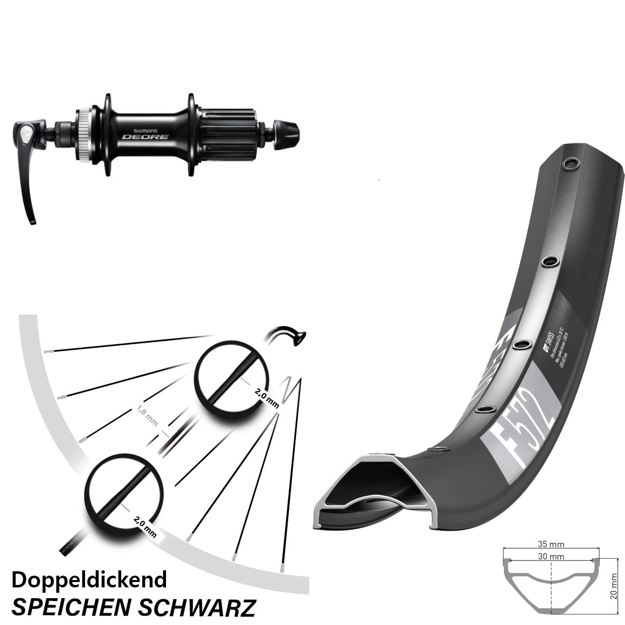 DT Swiss F572 Shimano Deore 29 Zoll Disc Laufrad für Schnellspanner 8-11 fach HG
