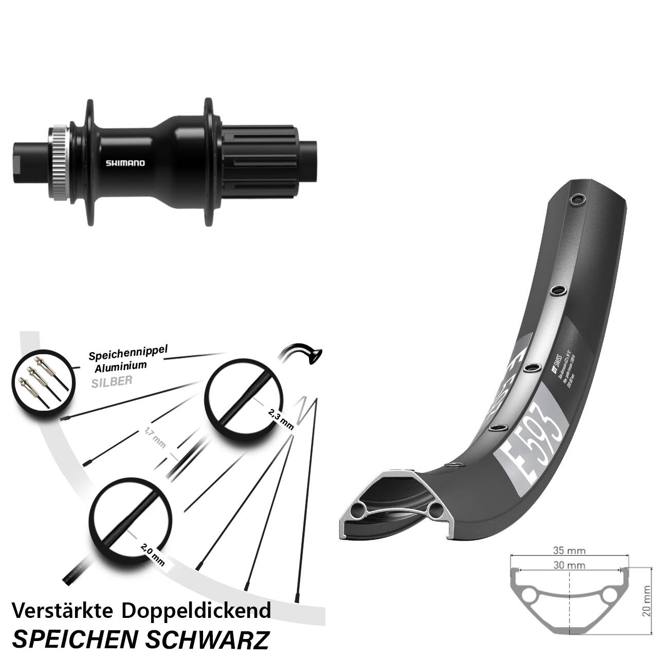 Hinterrad 29 Zoll DT Swiss E 593 Disc Shimano FH-TC500-HM-B Boost