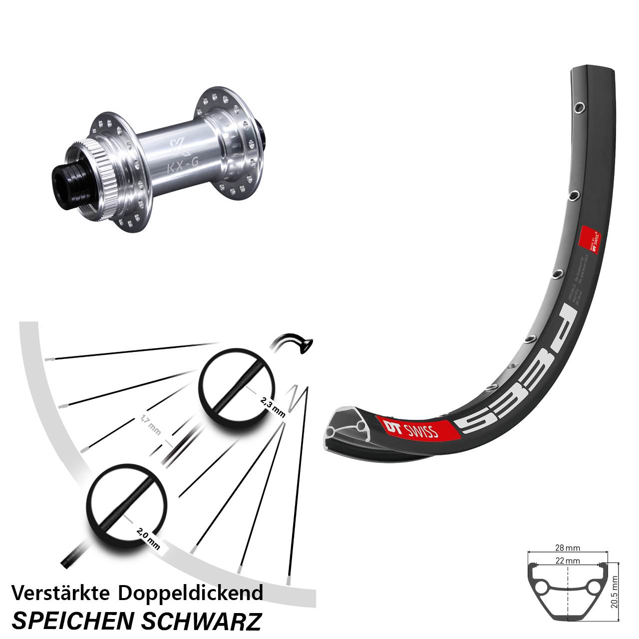 Centerlock Vorderrad 15x100 29 Zoll DT Swiss 533 D KX-G