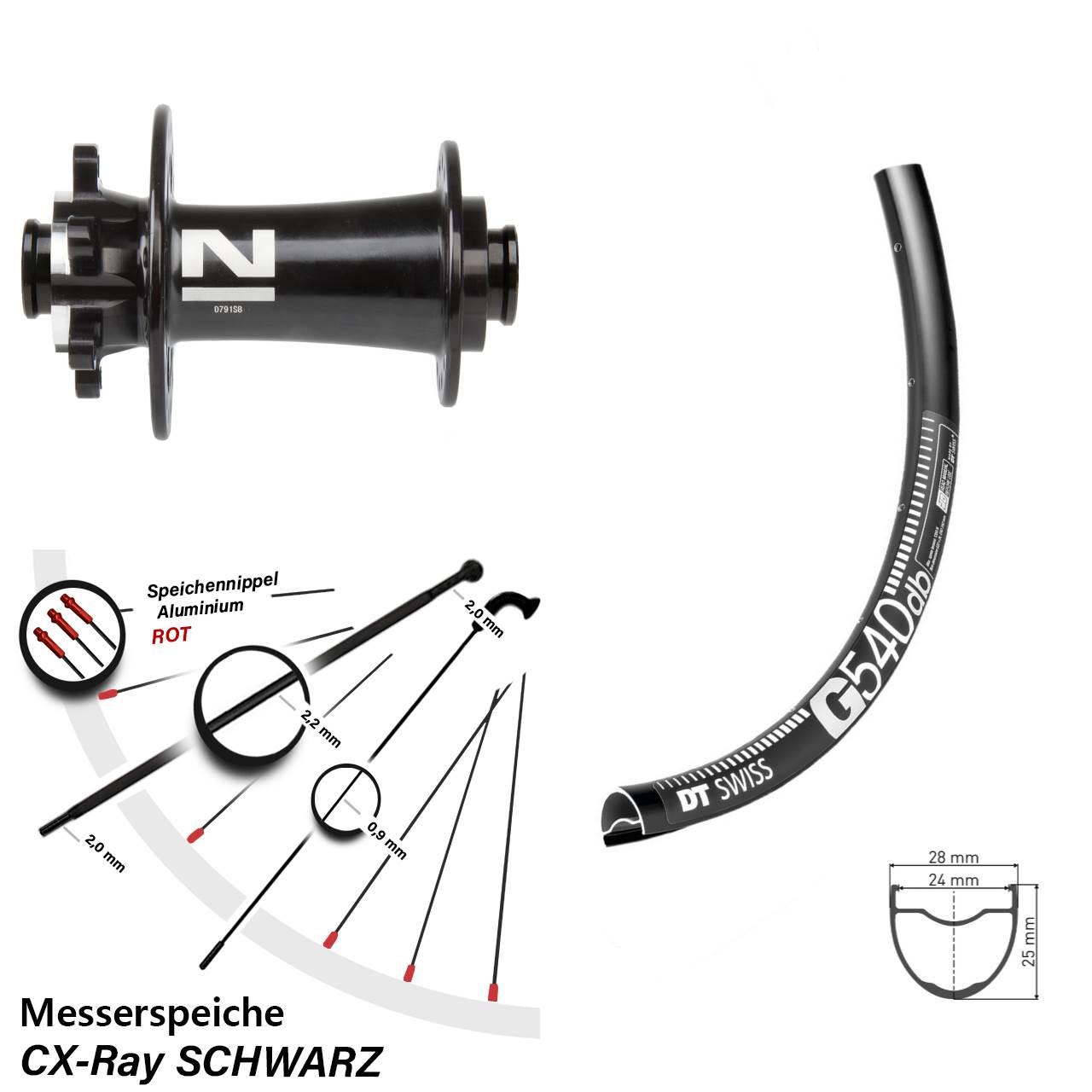 29 Zoll DT Swiss G 540 Novatec D791 6-Loch Vorderrad 12x100 CX-Ray