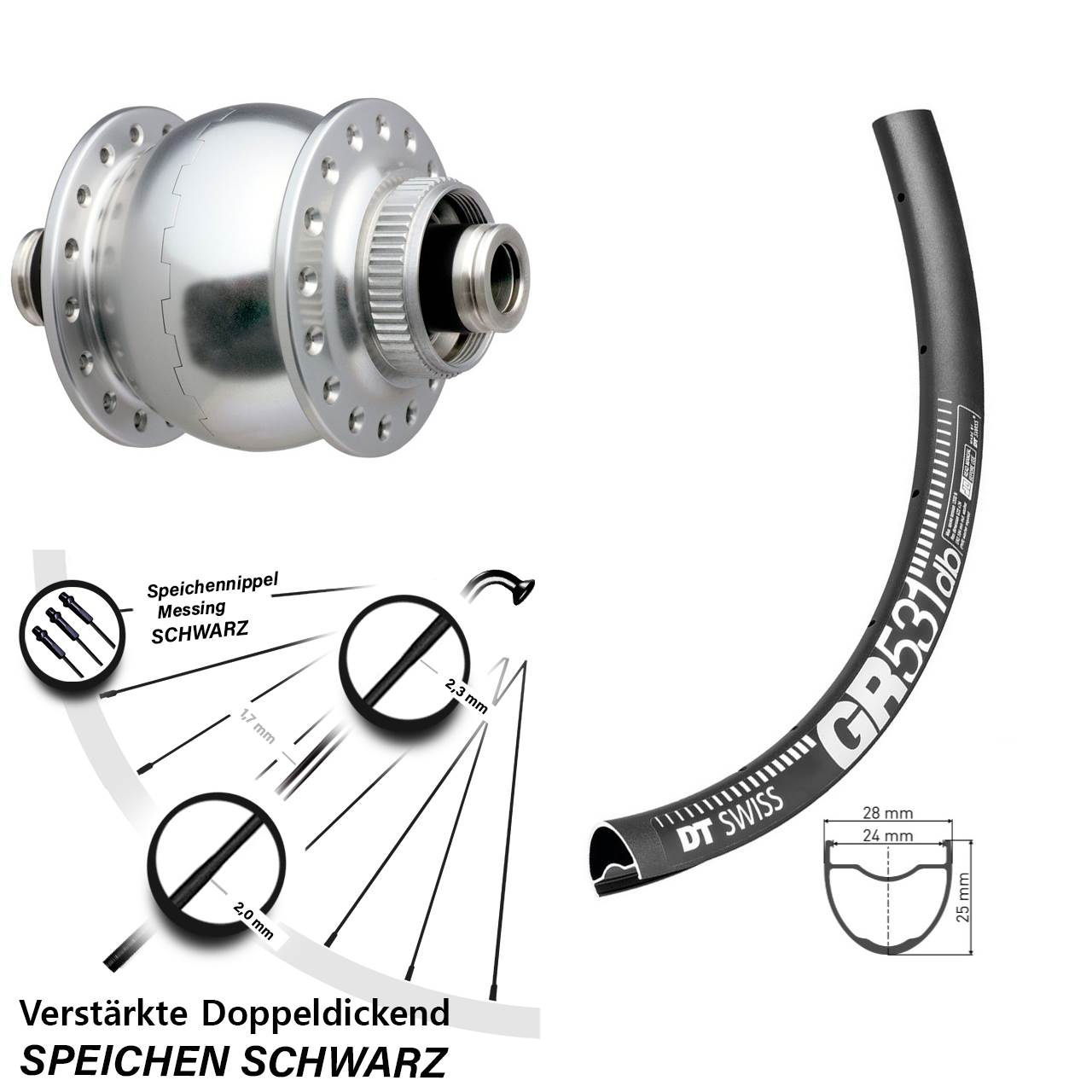 verstärktes Nabendynamolaufrad SON 28 DT Swiss GR 531 DB Disc 27,5 Zoll