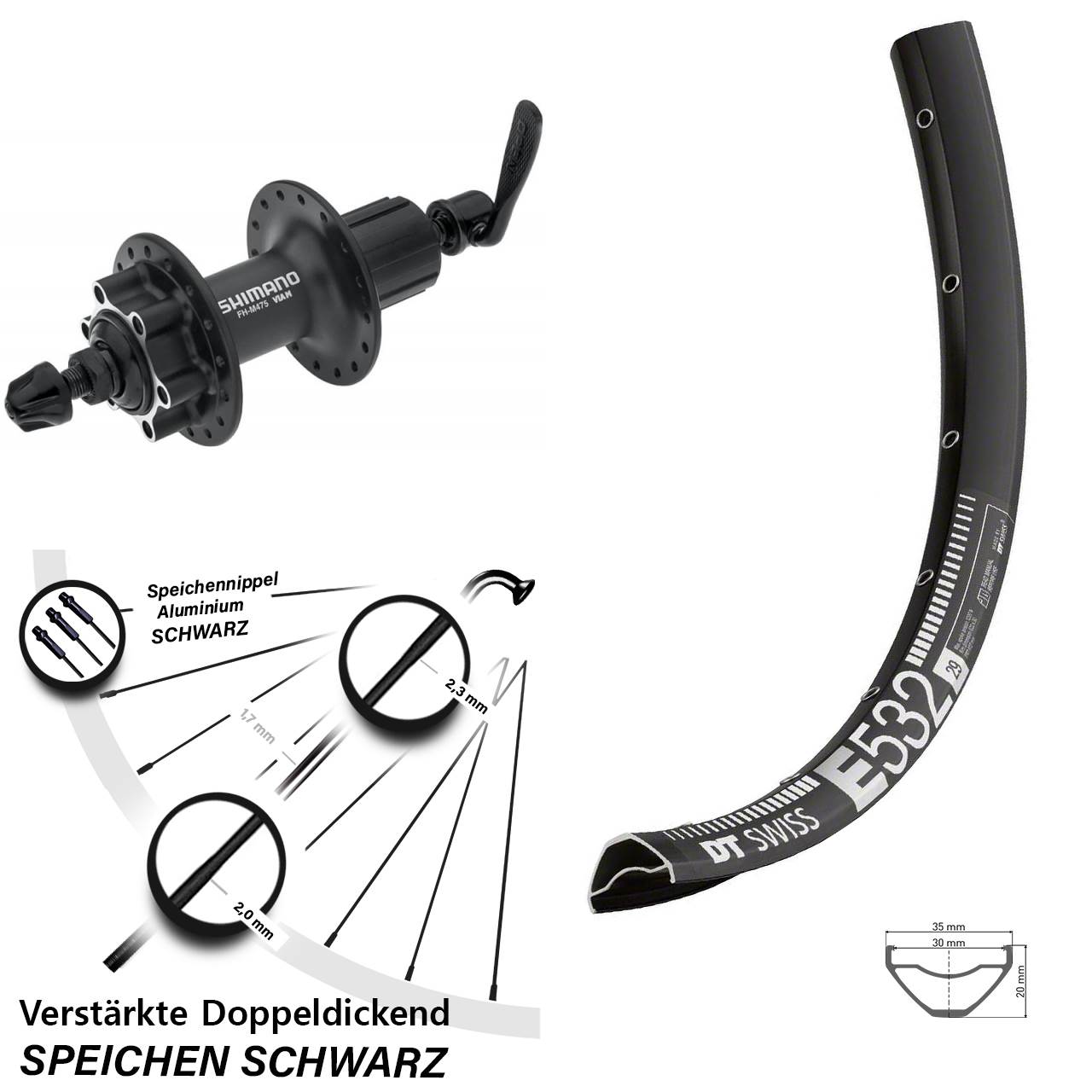 6-Loch Hinterrad 29 Zoll DT Swiss E532 Shimano Alivio 8-11 fach HG für Schnellspanner