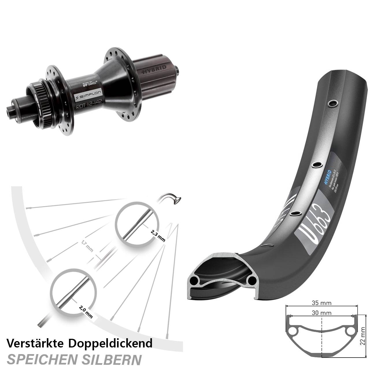 29 Zoll DT Swiss U663-370 Hybrid Hinterrad Centerlock für Schnellspanner 8-11 fach HG