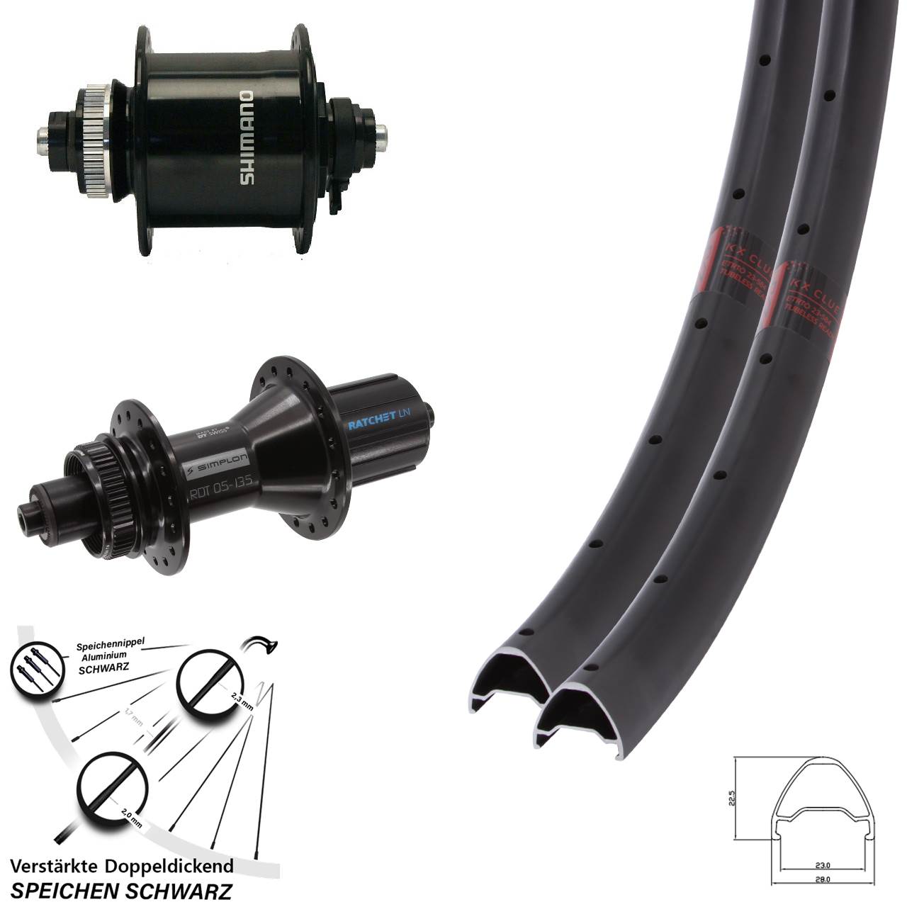 28 Zoll KX Clue DT Swiss 370 Hybrid Shimano DH-UR700 Disc Laufrad-Satz QR 8-11 fach HG