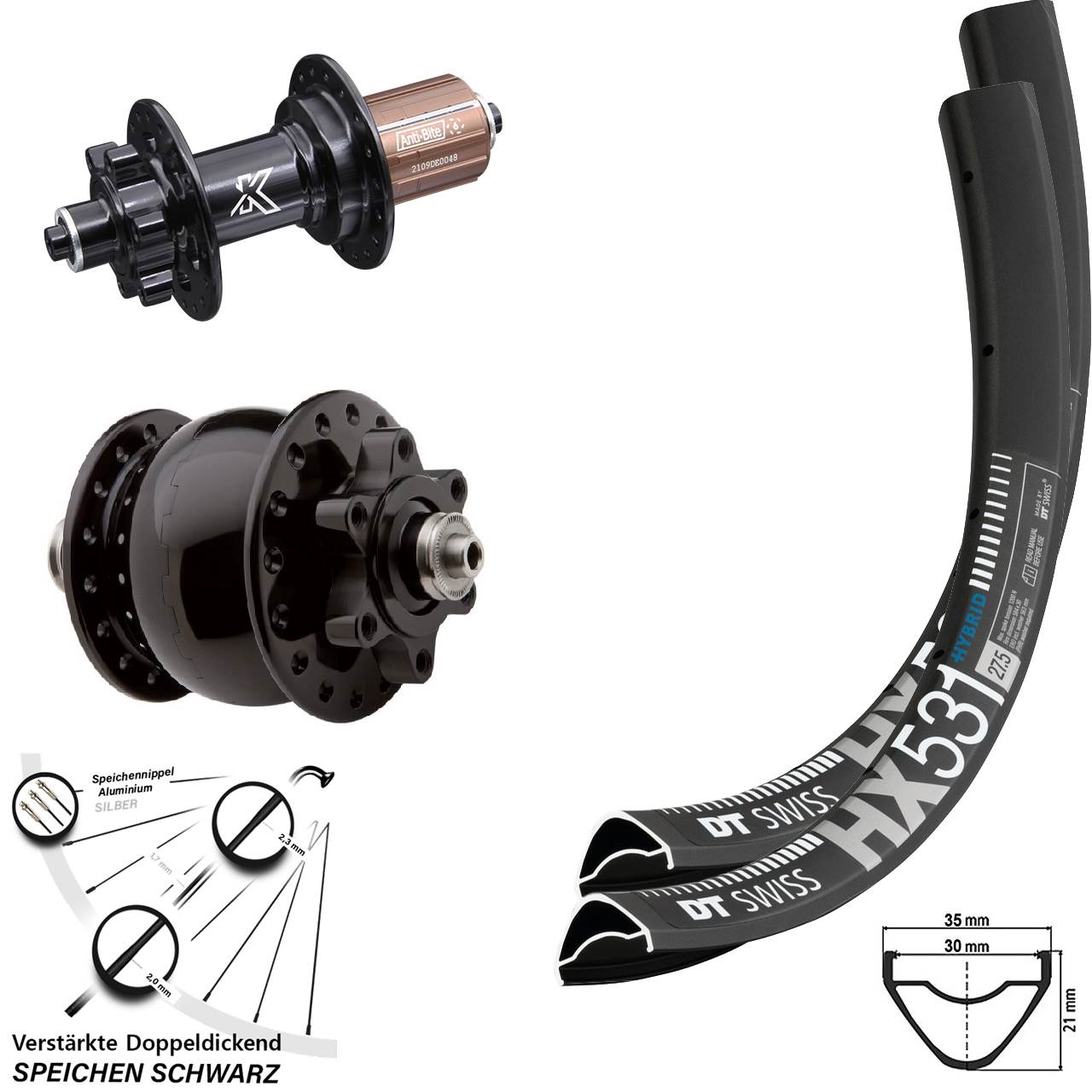 29 Zoll DT Swiss HX 531 KX-M SON 28 6-Loch Laufradsatz für Schnellspanner 8-11 fach HG
