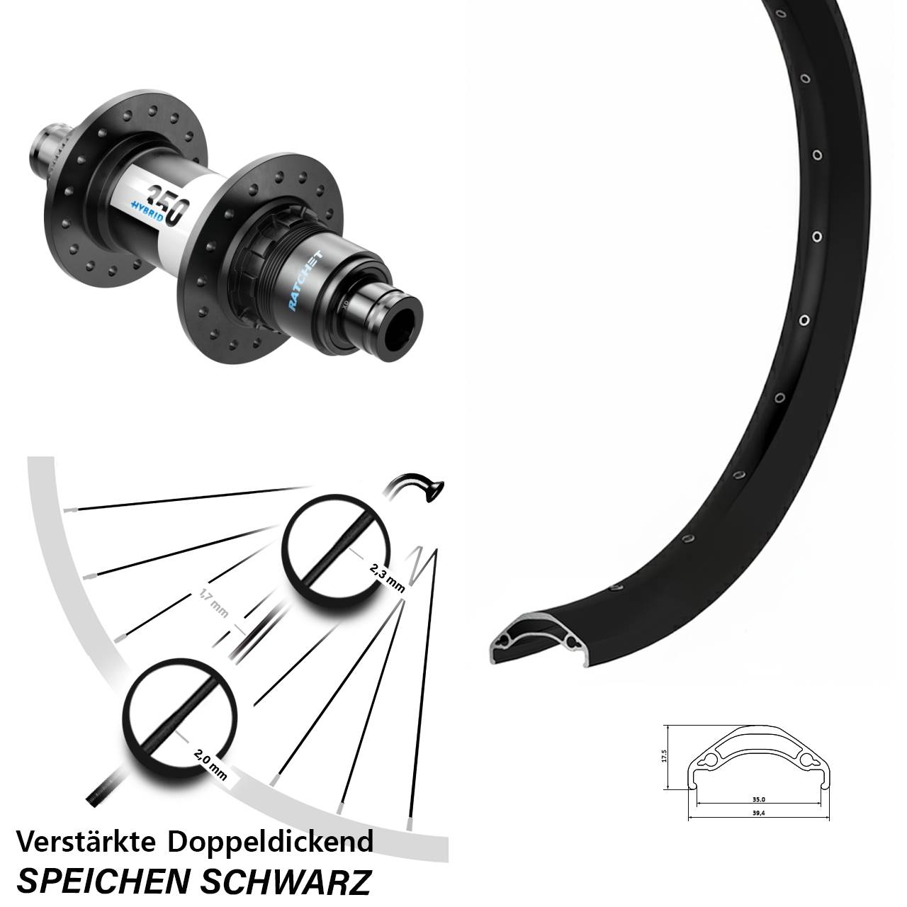 29 Zoll Ryde Disc 35 DT Swiss 350 Hybrid Laufrad 12x148 XD 11-12 fach