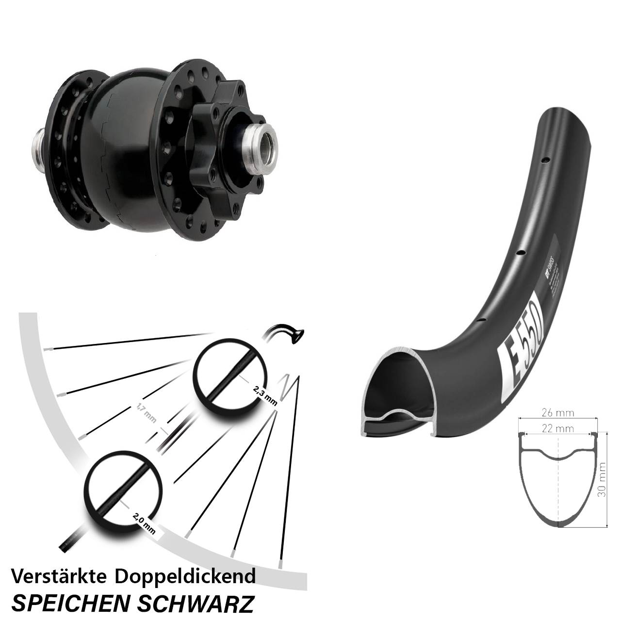 Disc Vorderrad mit Nabendynamo SON 28 Zoll DT Swiss E 550 12x100