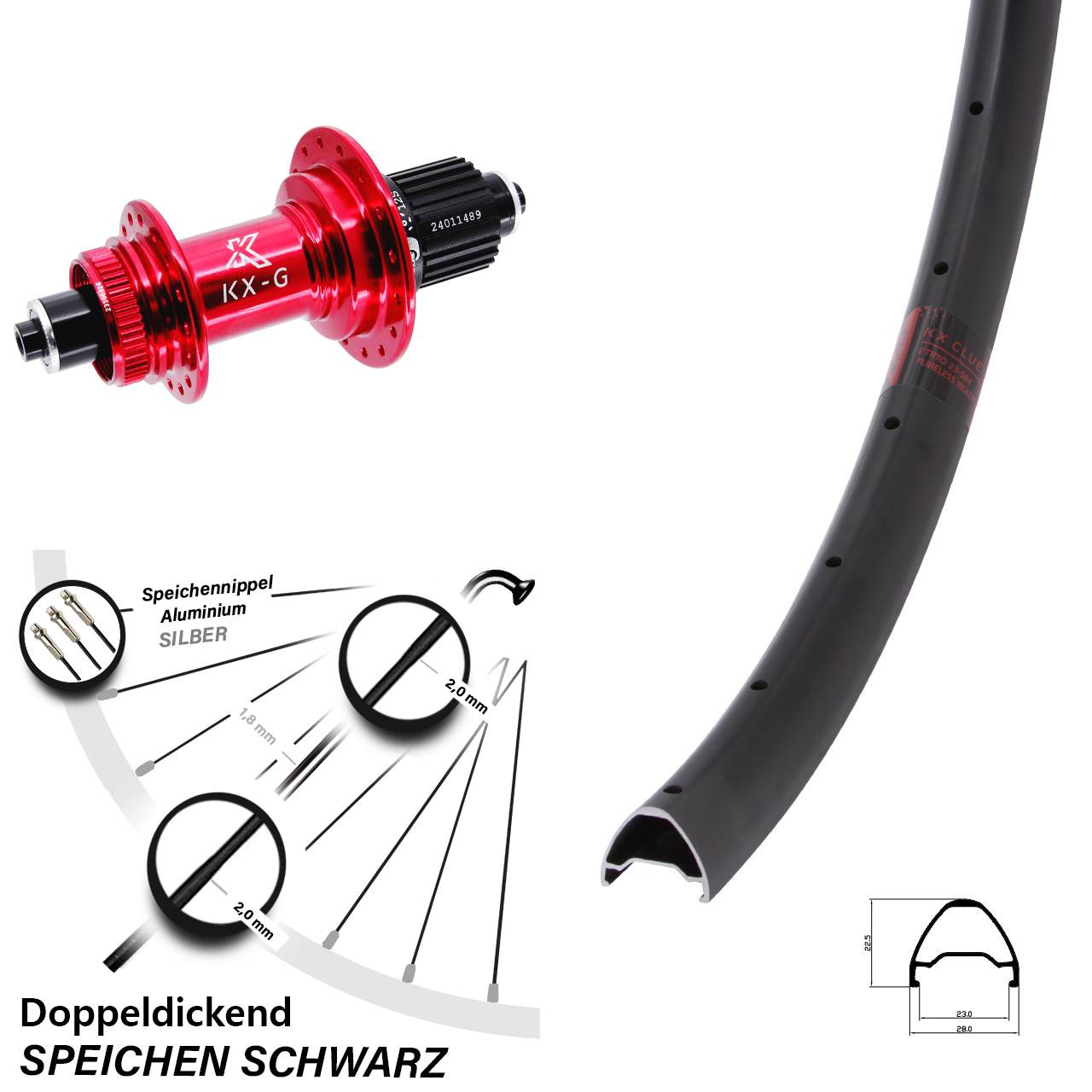 Hinterrad Centerlock für Schnellspanner 28 Zoll KX-G Clue rot Micro Spline