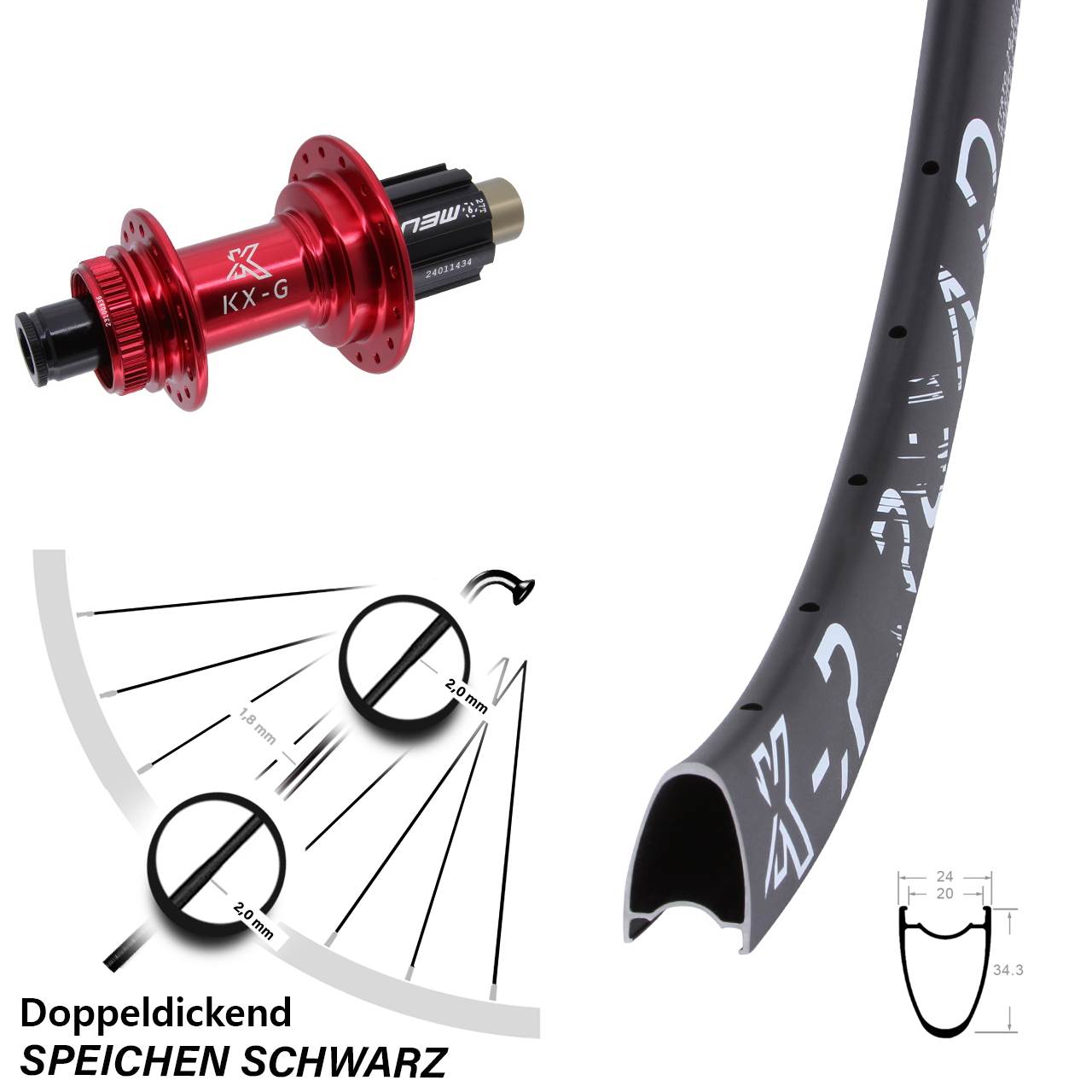 R Road 28 Zoll Hinterrad KX-G rot N3W 12x142