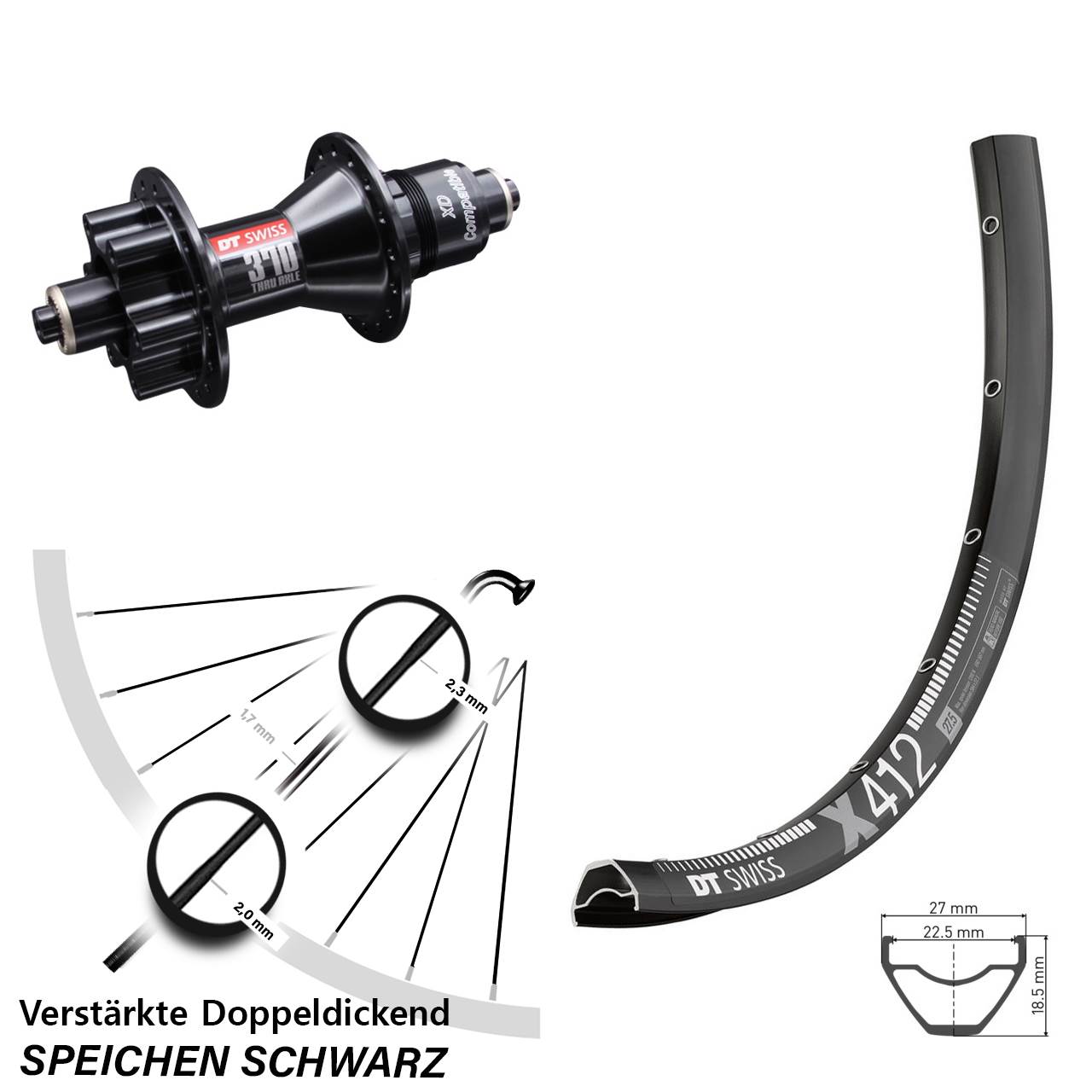 X 412 DT Swiss 370 29 Zoll Hinterrad 5x135 mm Disc 6-Loch Sram XD