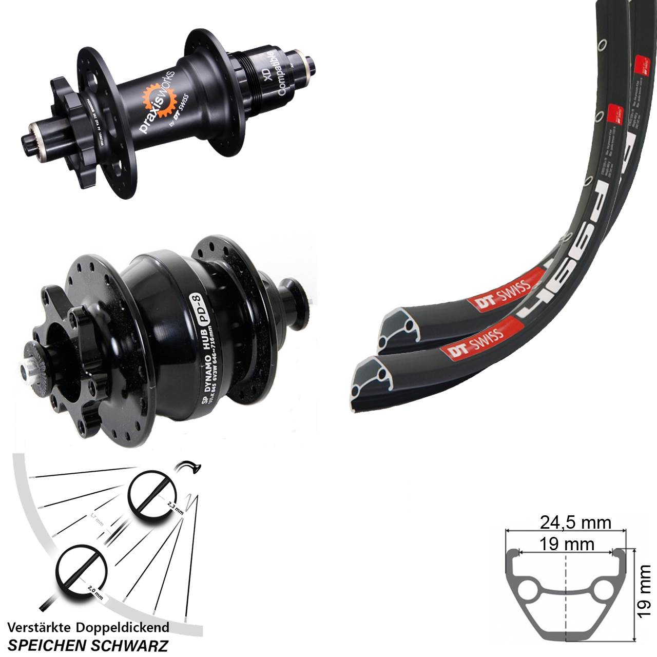 Disc Laufrad-Satz für Schnellspanner 28-29 Zoll DT Swiss 466 350 Shutter Precision PD-8 XD
