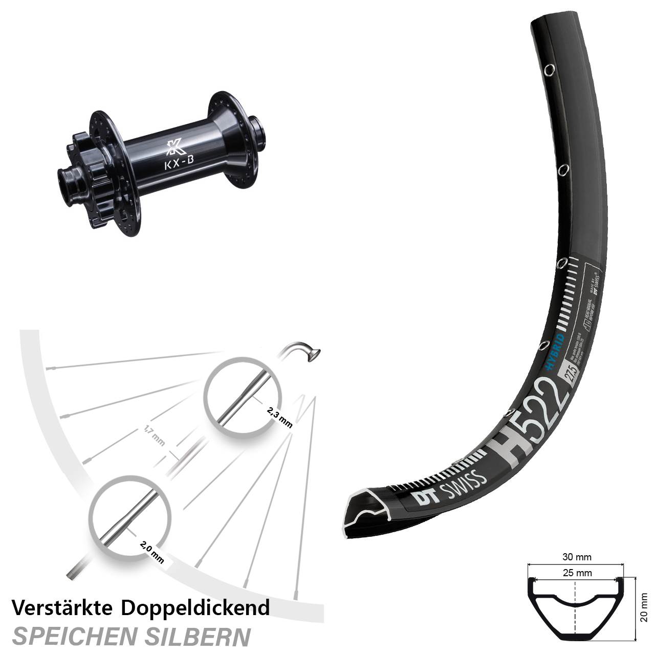 KX-B 15x110 mm 6-Loch DT Swiss H 522 Vorderrad 29 Zoll E-Bike