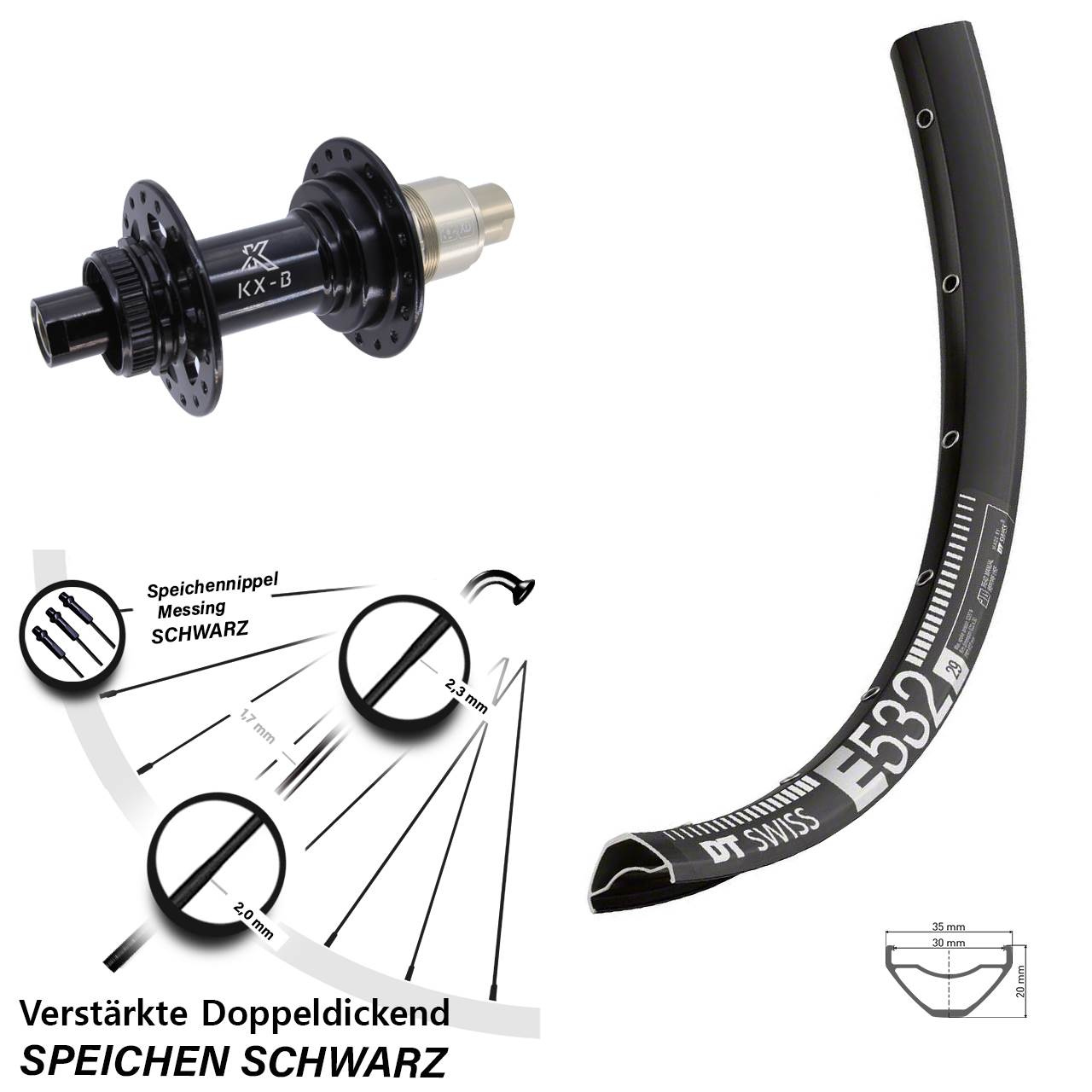 DT Swiss E 532 KX-B 27,5 Zoll Hinterrad Centerlock 12x148 Boost XD 11-12 fach
