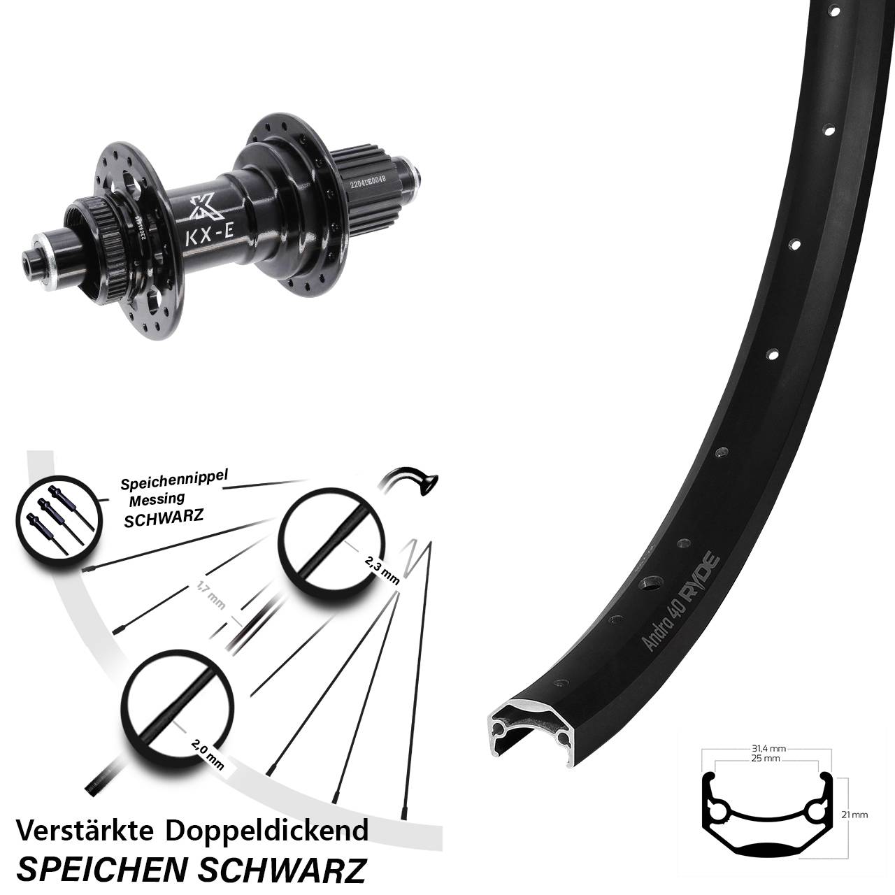 Ryde Andra 40 Disc KX-E 28-29 Zoll Hinterrad für Schnellsp. Micro Spline