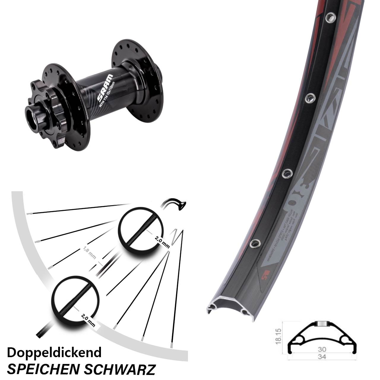 Disc Laufrad 29 Zoll Rodi TRYP 30 Sram 716 15x110 Boost