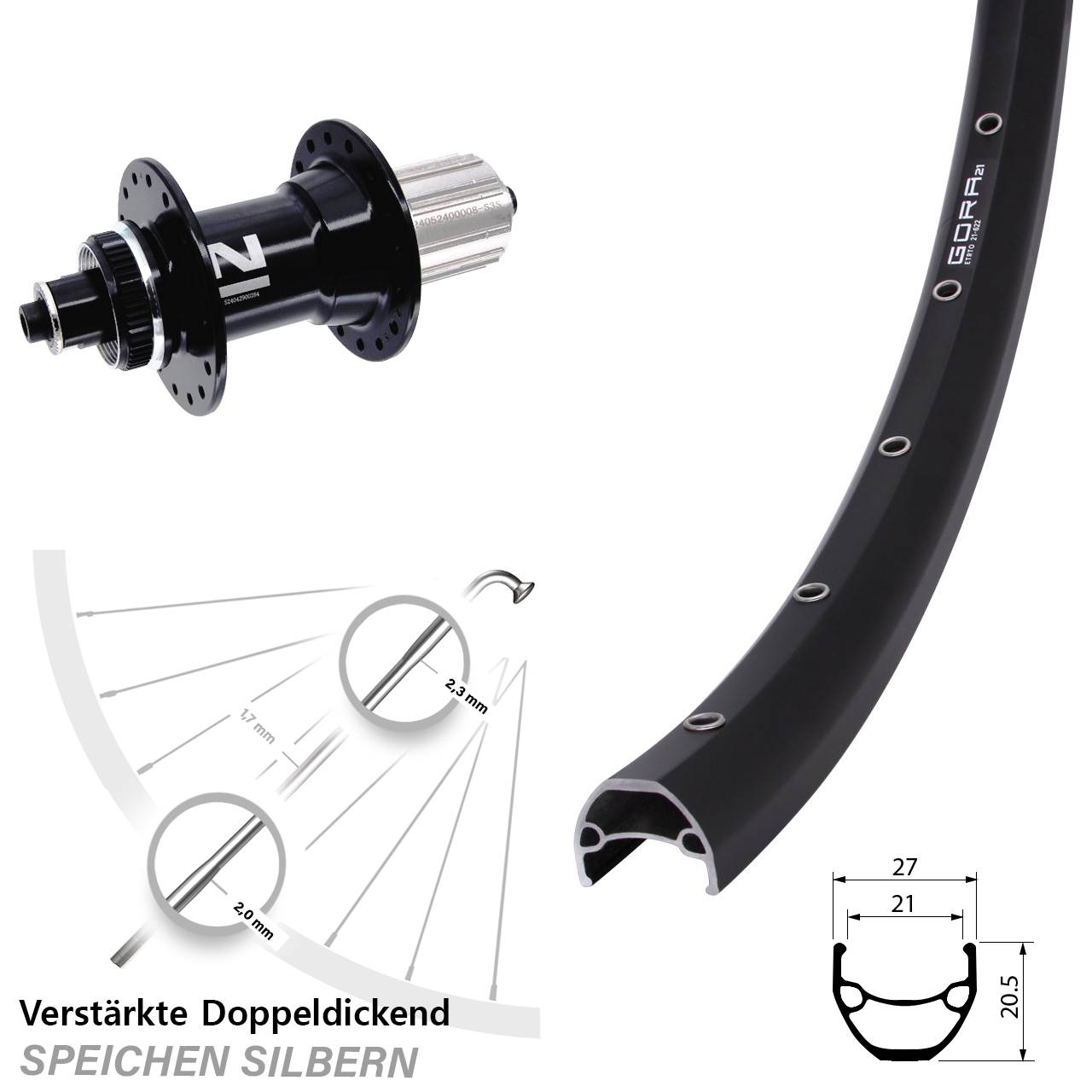 Centerlock Hinterrad für Schnellspanner 29 Zoll Gora 21 Novatec D042SB 8-12 fach
