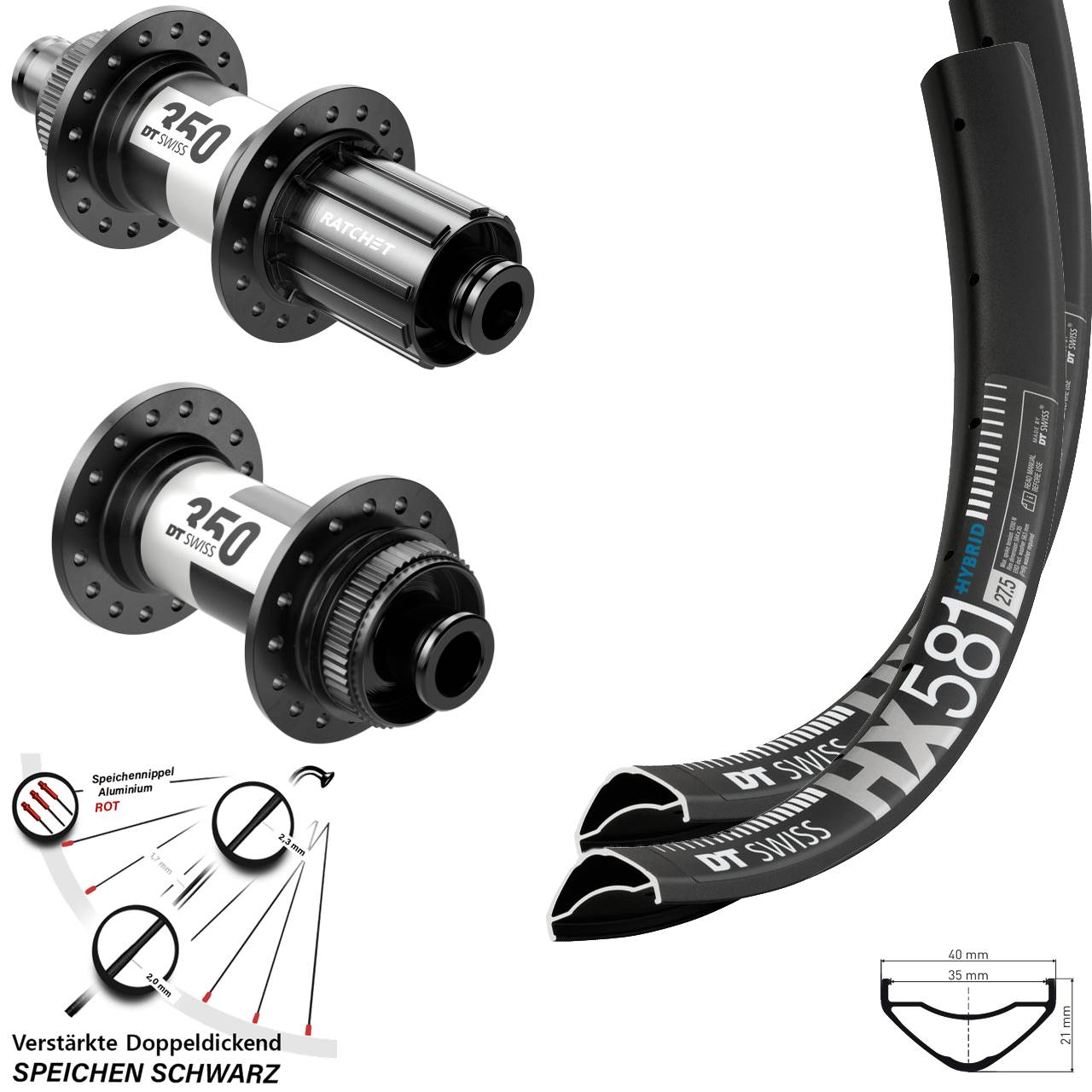 27,5 Zoll DT Swiss HX 581 350 Centerlock Laufradsatz 12x100/142 11-12 fach HG
