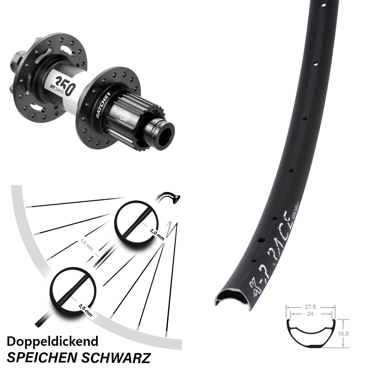 29 Zoll Hinterrad KX-R Race offset DT Swiss 350 Boost Shimano Micro Spline 6-Loch