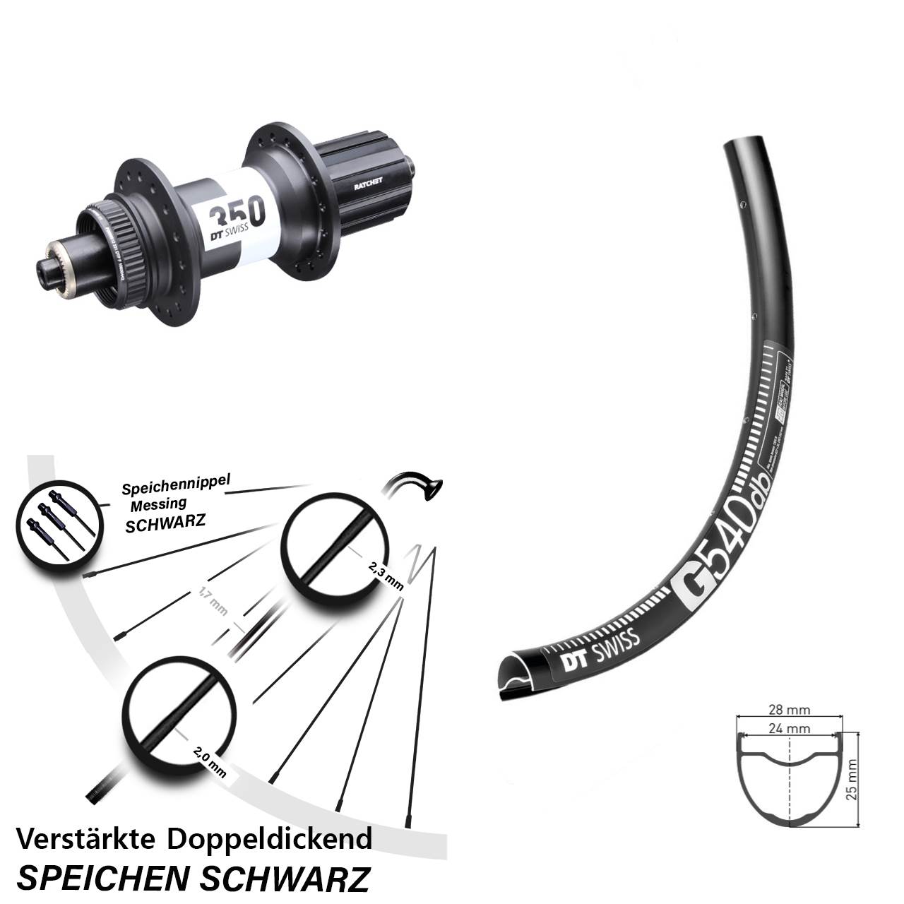 28-29 Zoll DT Swiss G540-350 Disc Laufrad für Schnellspanner 11-12 fach