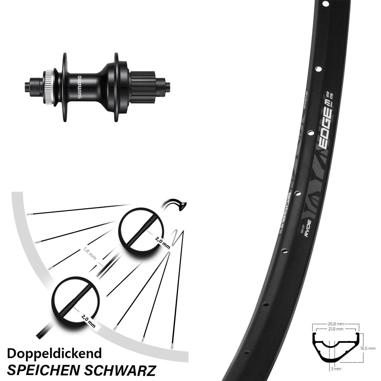Hinterrad Centerlock QR 28 Zoll Ryde Edge M22 OS Shimano MT500 Micro Spline