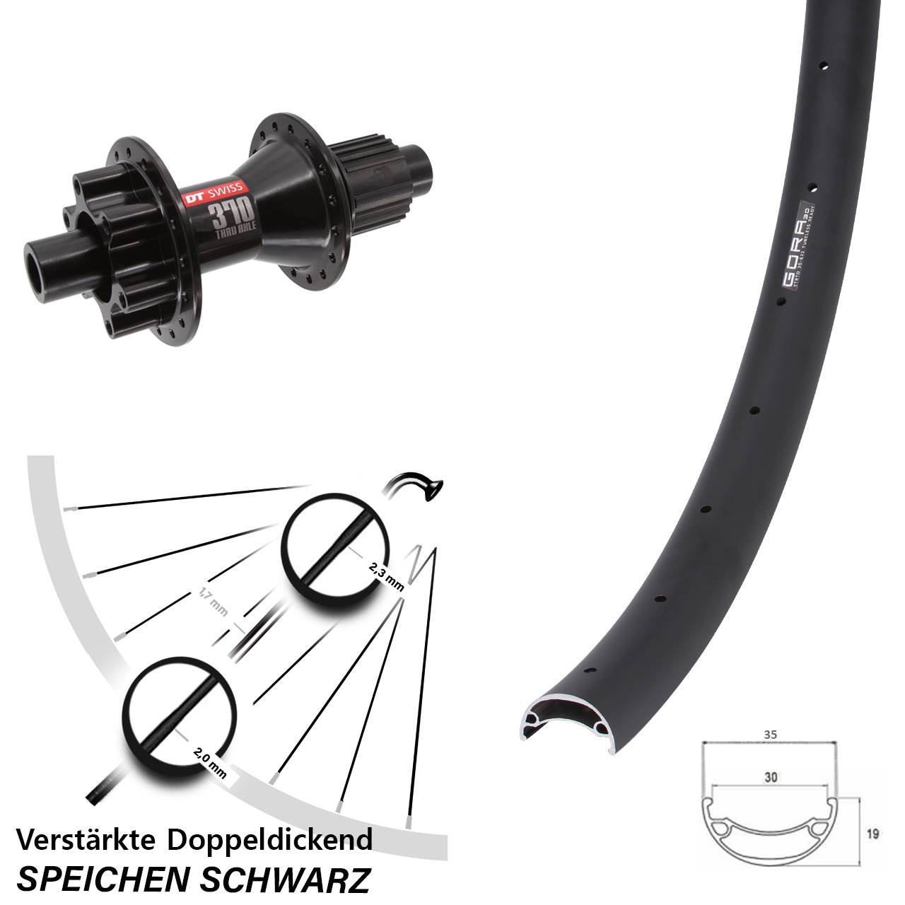 Disc Hinterrad 12x142 26 Zoll Gora 30 DT Swiss 370 Hybrid Micro Spline