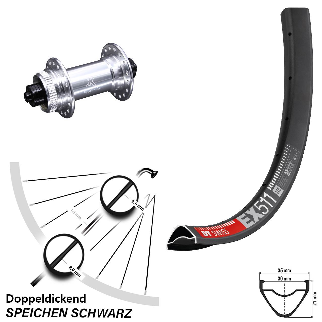 27,5+ Zoll Vorderrad KX-G DT Swiss EX 511