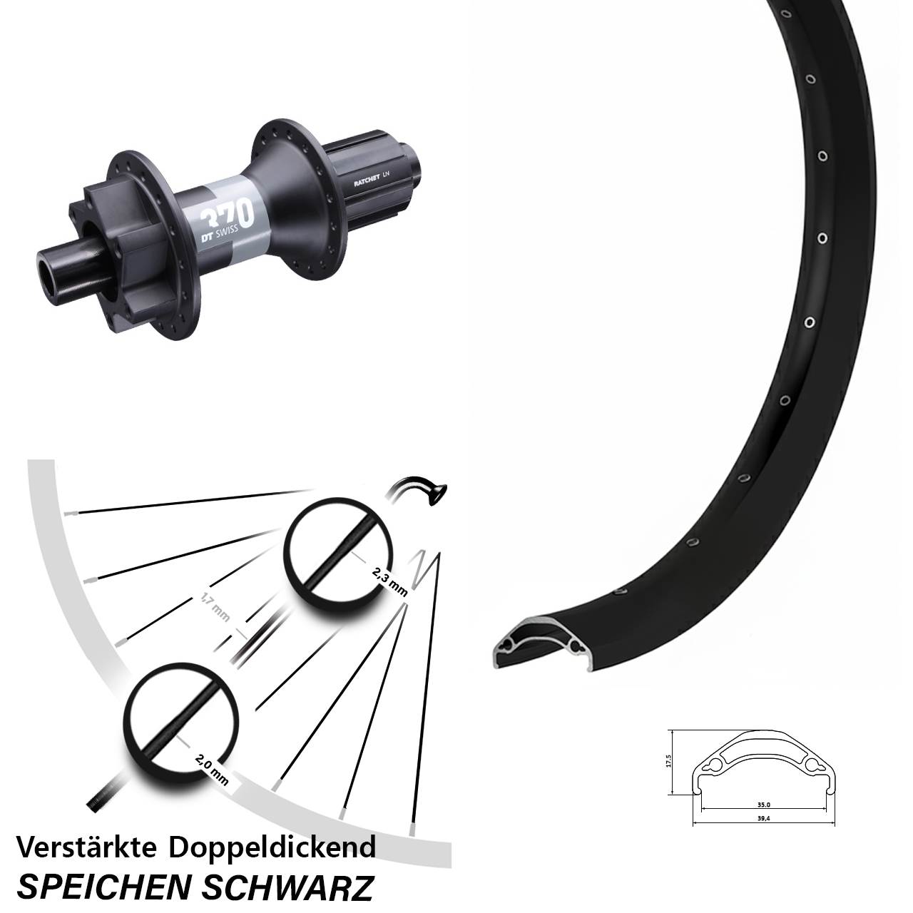 Hinterrad 12x148 Boost 29 Zoll Ryde Disc 35 DT Swiss 370 8-11 fach HG