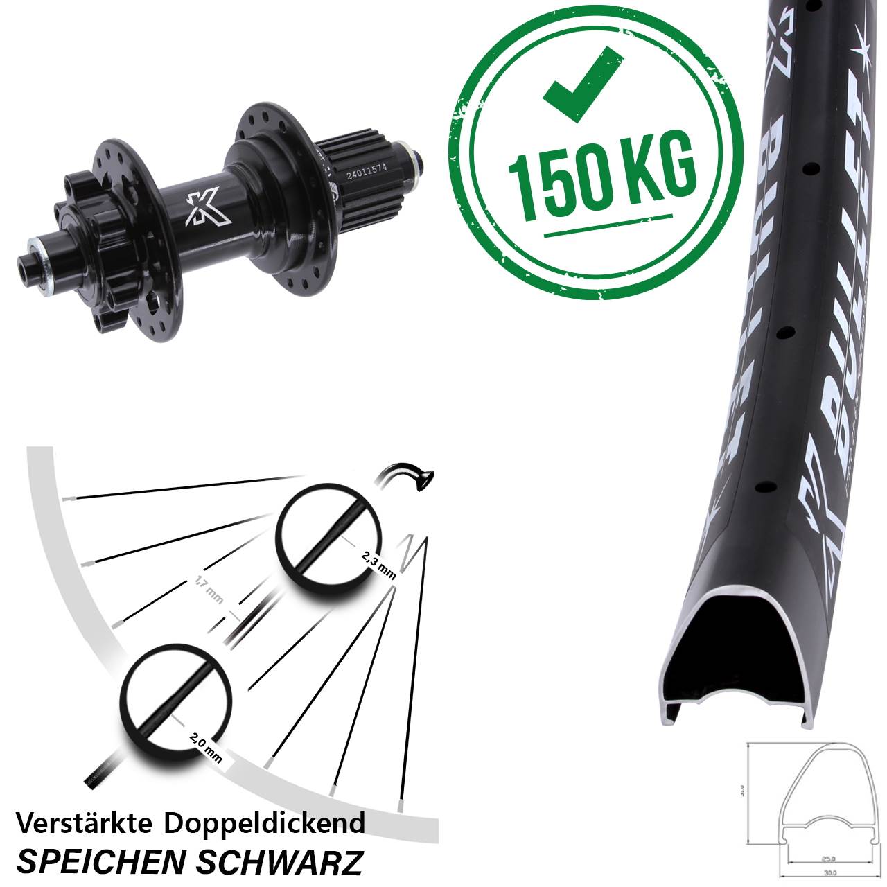 KX-M Bullet OS 28 Zoll Disc Hinterrad für Schnellspanner Shimano Micro Spline