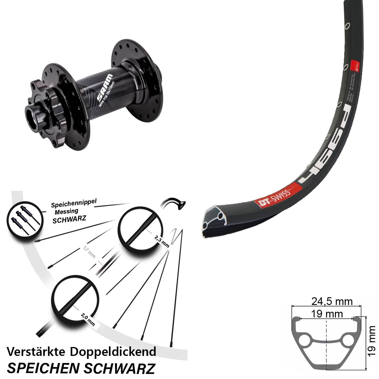 28-29 Zoll DT Swiss 466d Sram 716 Vorderrad 6-Loch 15x110 Boost