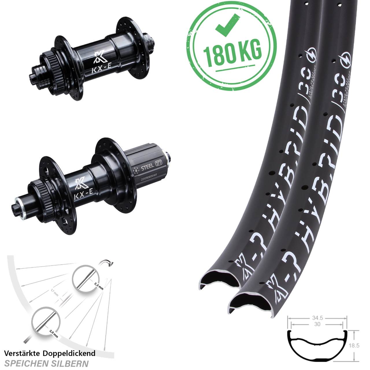 Laufradsatz Centerl. für Schnellspanner 29 Zoll KXR-E Hybrid 30 6 Kugellager 8-12 fach