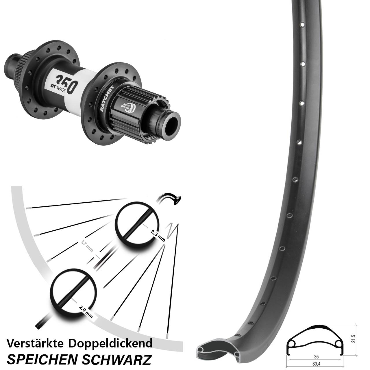 Hinterrad Centerlock 29 Zoll Ambrosio E35 DT Swiss 350 Micro Spline 12x148