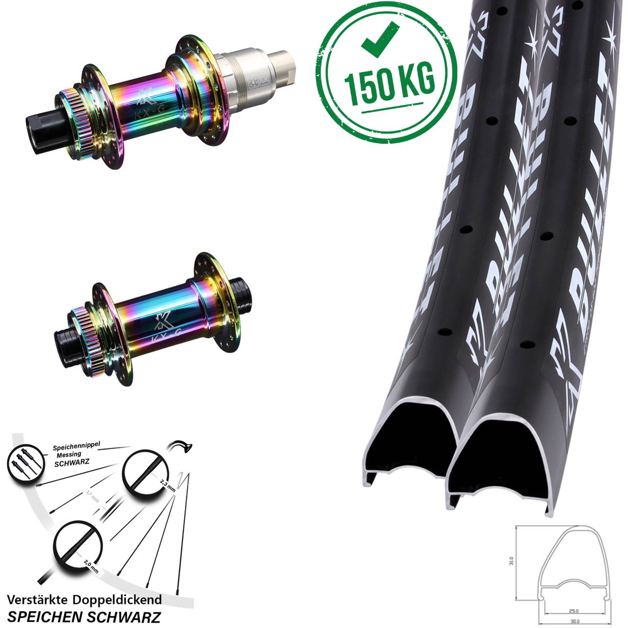 Disc Laufrad-Satz 12x100/142 28 Zoll KX-G Bullet OS Oilslick XDR