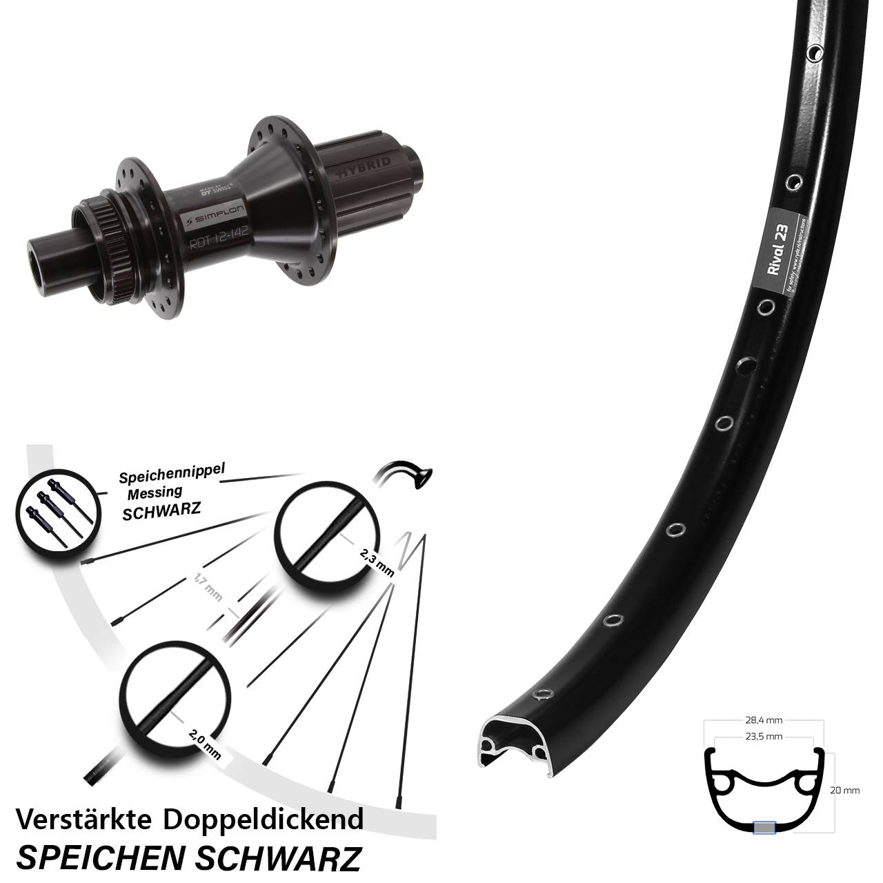 Hinterrad Centerlock 27,5 Zoll Ryde Rival 23 DT Swiss 370 Hybrid 8-11 fach 12x142
