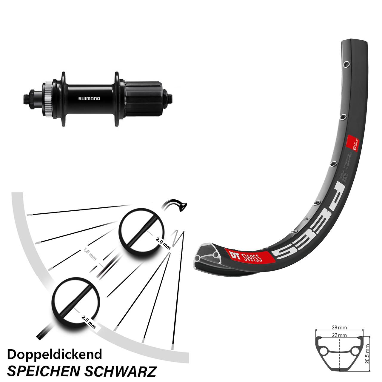 DT Swiss 533 D Shimano FH-QC400 28-29 Zoll Disc Hinterrad für Schnellspanner 8-11 fach