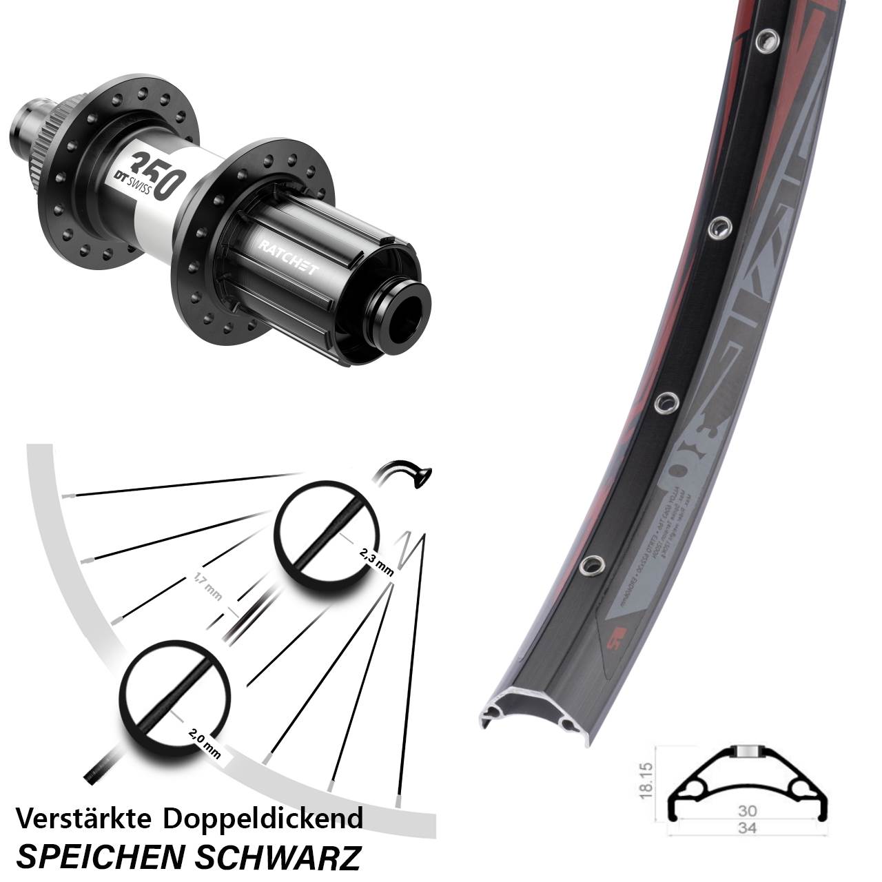 Centerlock Hinterrad 29 Zoll Rodi TRYP 30 DT Swiss 350 8-11 fach HG 12x142