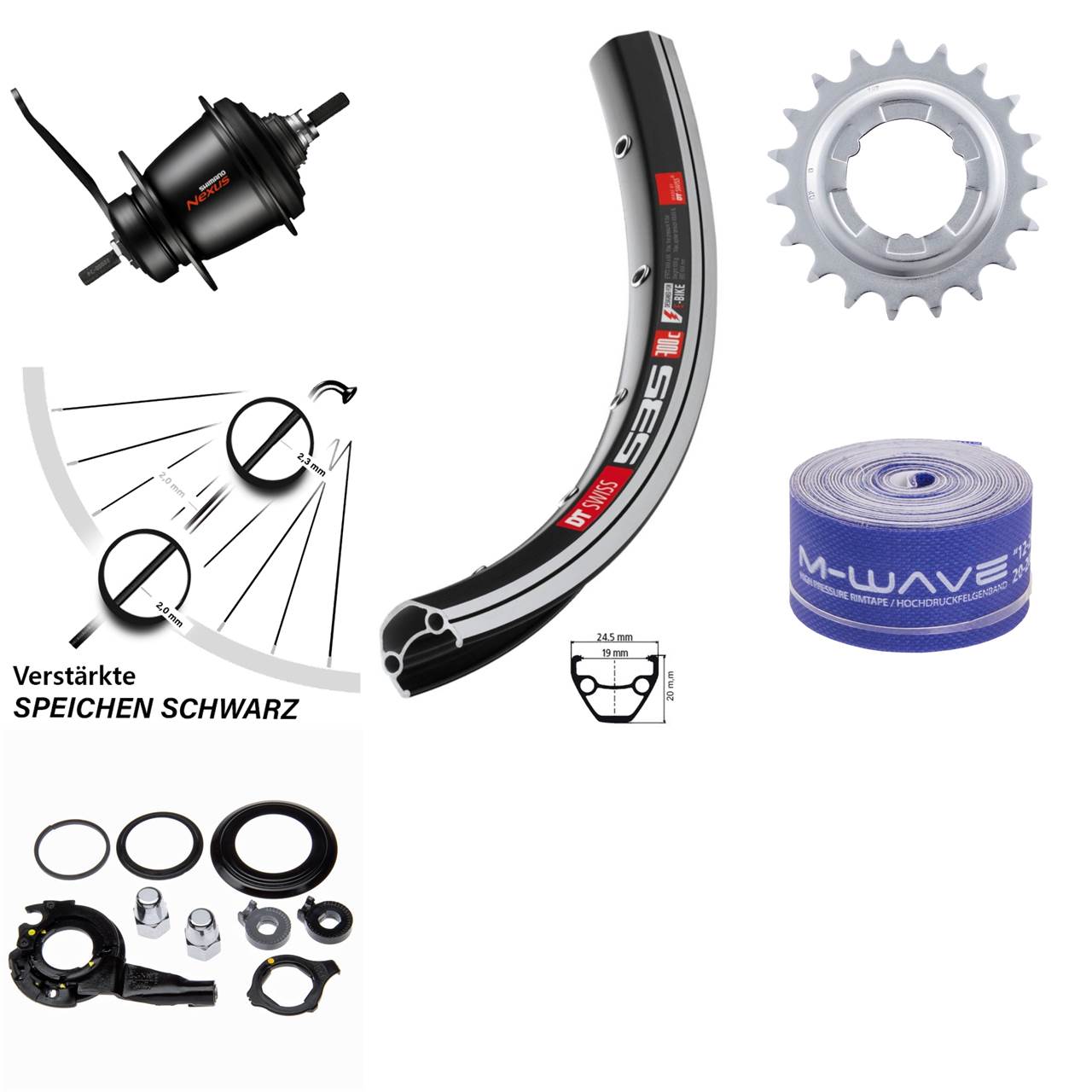 26 Zoll Hinterrad Shimano Nexus SG-C3001 7 Gang Rücktritt DT Swiss 535 schwarz