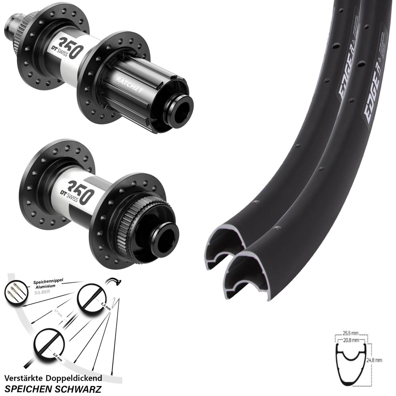 Ryde Edge R25 Offset DT Swiss 350 28 Zoll Disc Laufradsatz 12x100/142 11-12 fach